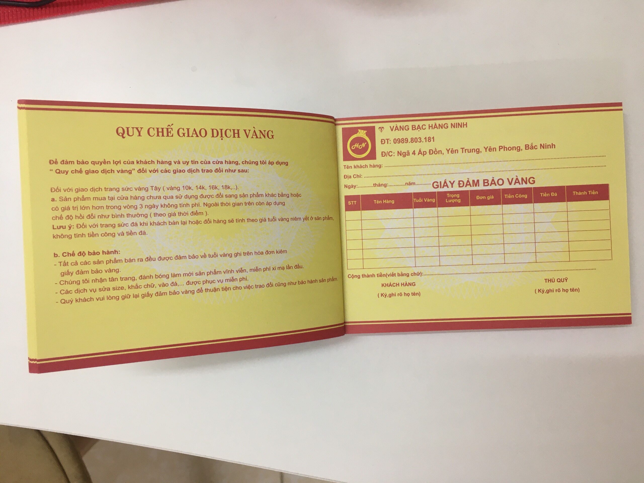 giấy đảm bảo vàng